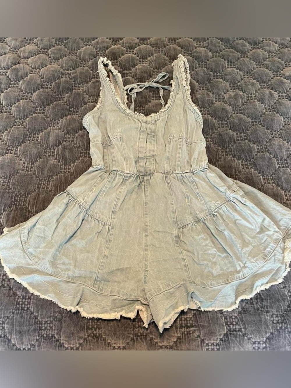 We The Free People Nikita Romper Light Blue Denim - Picture 3 of 5